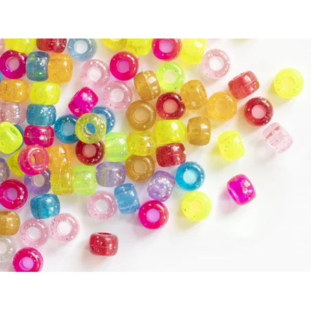 100 Perles En Plastiques Basiques Pour Enfants - Multicolore à Paillettes - 9x6 Mm – Image 14