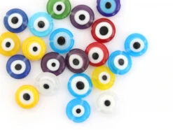 20 Perles Rondes En Verre - œil Porte Bonheur - Multicolore - 10 Mm
