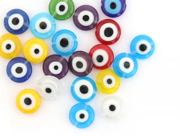 20 Perles Rondes En Verre - œil Porte Bonheur - Multicolore - 10 Mm