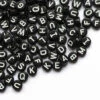 200 Perles Rondes En Plastique - Lettres Alphabet - Noir Et Blanc - 7 Mm