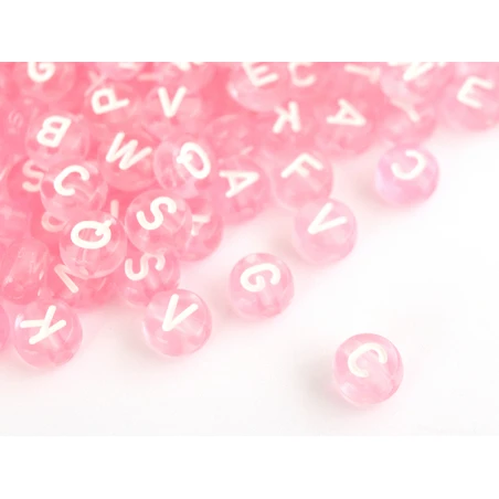 200 Perles Rondes En Plastique Transparent - Lettres Alphabet - Rose Pâle - 7 Mm – Image 13