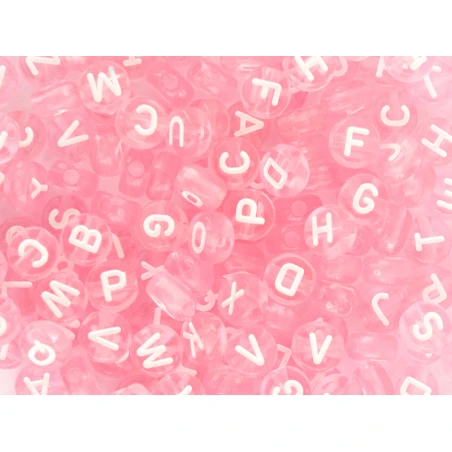 200 Perles Rondes En Plastique Transparent - Lettres Alphabet - Rose Pâle - 7 Mm – Image 14