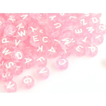 200 Perles Rondes En Plastique Transparent - Lettres Alphabet - Rose Pâle - 7 Mm – Image 18