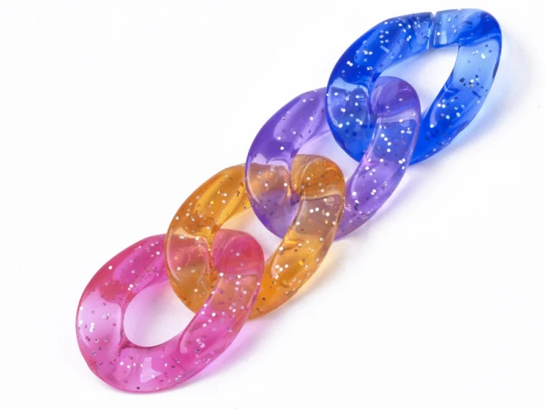 50 Grands Maillons En Plastique 30 X 21 Mm - à Connecter Pour Création De Chaîne - Multicolore Pailleté – Image 2