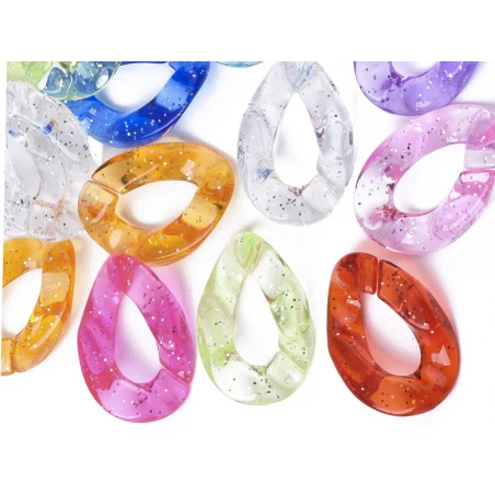 50 Grands Maillons En Plastique 30 X 21 Mm - à Connecter Pour Création De Chaîne - Multicolore Pailleté – Image 12