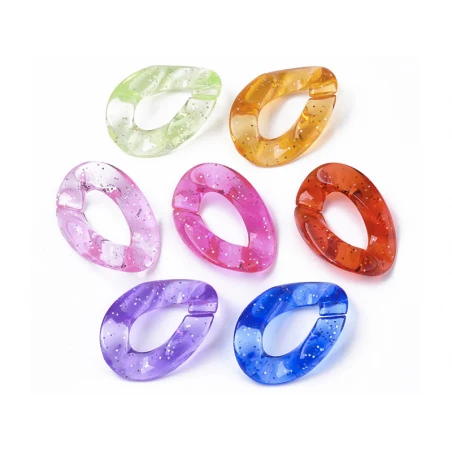 50 Grands Maillons En Plastique 30 X 21 Mm - à Connecter Pour Création De Chaîne - Multicolore Pailleté – Image 14