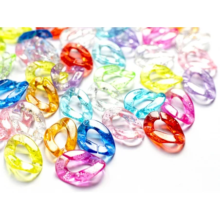 50 Grands Maillons En Plastique 30 X 21 Mm - à Connecter Pour Création De Chaîne - Multicolore Pailleté – Image 16