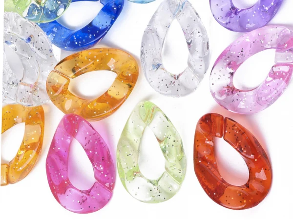 50 Grands Maillons En Plastique 30 X 21 Mm - à Connecter Pour Création De Chaîne - Multicolore Pailleté – Image 3