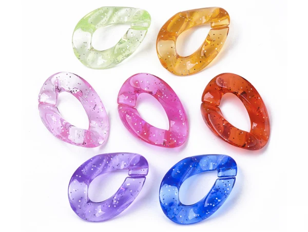 50 Grands Maillons En Plastique 30 X 21 Mm - à Connecter Pour Création De Chaîne - Multicolore Pailleté – Image 5