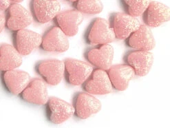 50 Perles En Plastique - Coeur Rose Pailletté - 12 Mm