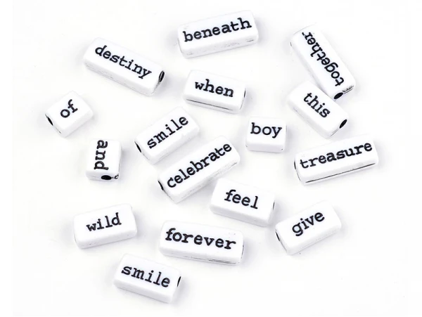 50 Perles En Plastique - Mots - Noir Et Blanc – Image 2