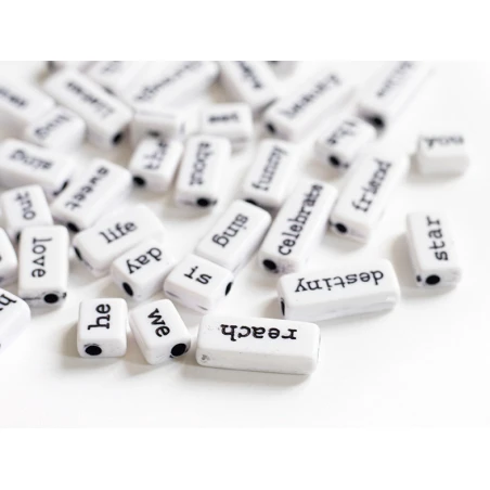 50 Perles En Plastique - Mots - Noir Et Blanc – Image 12
