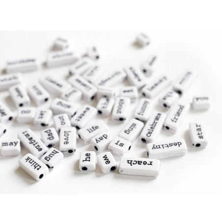 50 Perles En Plastique - Mots - Noir Et Blanc – Image 13