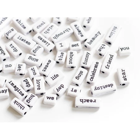 50 Perles En Plastique - Mots - Noir Et Blanc – Image 15