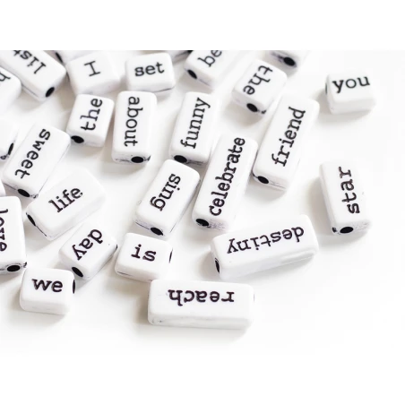 50 Perles En Plastique - Mots - Noir Et Blanc – Image 9