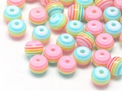 50 Perles En Résine à Rayures Pastelles - 8 Mm