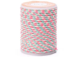 Bobine De 4 M De Cordon En Coton Tressé - Blanc, Rose Et Bleu