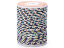 Bobine De 4 M De Cordon En Coton Tressé - Bleu, Doré Et Rose