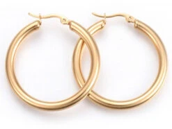 Boucles D'oreilles Créoles - Acier Inoxydable Doré - 39 Mm