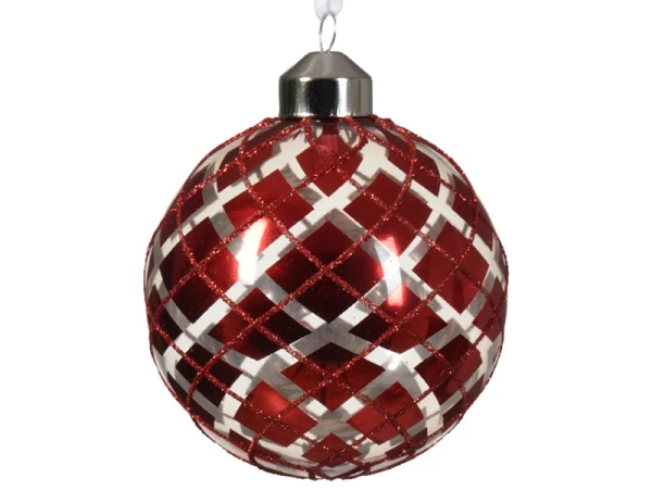 Boule De Noël En Verre - Motif Aléatoire - Argent Et Rouge - 8 Cm – Image 2