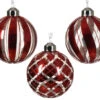 Boule De Noël En Verre - Motif Aléatoire - Argent Et Rouge - 8 Cm