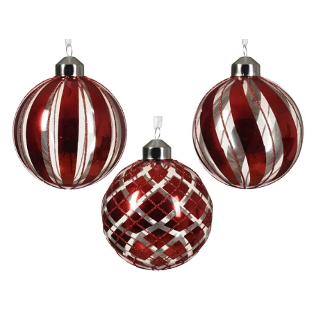 Boule De Noël En Verre - Motif Aléatoire - Argent Et Rouge - 8 Cm – Image 3