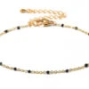 Bracelet Chaînette émaillée à Petits Points Noirs - 18,5 Cm - Doré à L'or Fin 18K