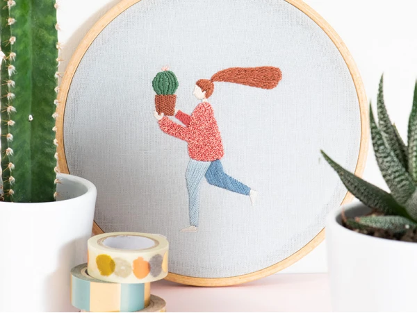 Kit De Broderie Traditionnelle - "plant Lady" - La Jeune Fille Au Cactus Par Slow Evenings – Image 11