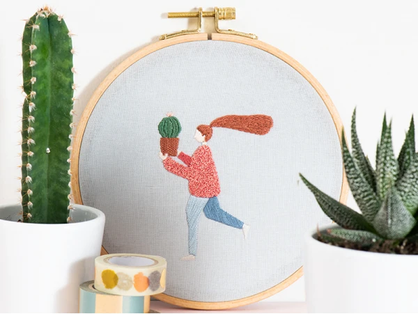 Kit De Broderie Traditionnelle - "plant Lady" - La Jeune Fille Au Cactus Par Slow Evenings – Image 4
