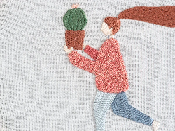 Kit De Broderie Traditionnelle - "plant Lady" - La Jeune Fille Au Cactus Par Slow Evenings – Image 8