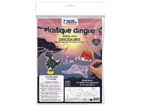 Kit Plastique Dingue Graine Créative Dinosaures 3 Porte-clés