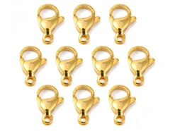 Lot De 10 Fermoirs Mousquetons - Doré à L'or Fin 24K - éco Pack - 11 X 7 Mm