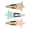 Lot De 3 Barrettes Angelie - Étoiles à Paillettes - Bronze, Rose Et Bleu
