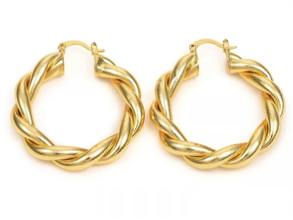 Paire Boucle D'oreilles Créoles Grosse Torsade - Doré à L'or Fin 18K - 45 Mm