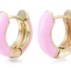 Paire De Boucle D'oreille Huggie - Émaillé Et Doré à L'or Fin - Rose Pâle