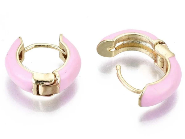 Paire De Boucle D'oreille Huggie - Émaillé Et Doré à L'or Fin - Rose Pâle – Image 3