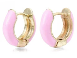 Paire De Boucle D'oreille Huggie - Émaillé Et Doré à L'or Fin - Rose Pâle