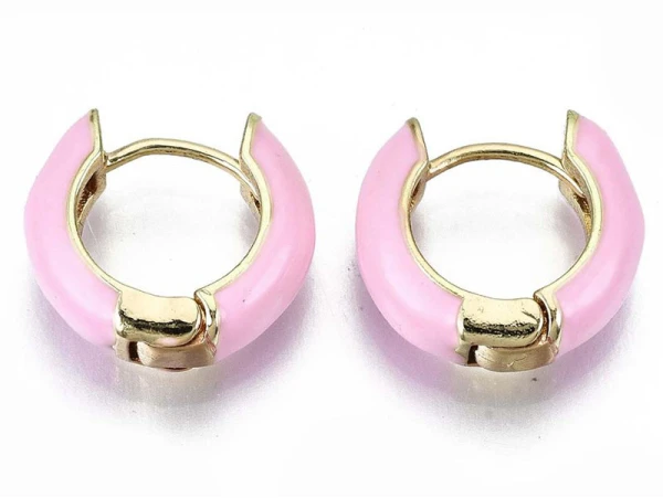 Paire De Boucle D'oreille Huggie - Émaillé Et Doré à L'or Fin - Rose Pâle – Image 4