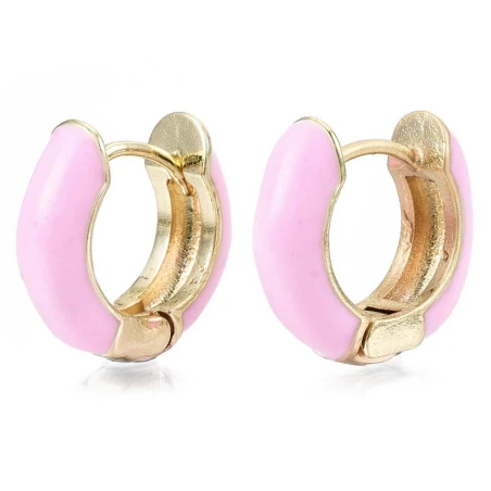 Paire De Boucle D'oreille Huggie - Émaillé Et Doré à L'or Fin - Rose Pâle – Image 5