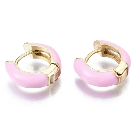Paire De Boucle D'oreille Huggie - Émaillé Et Doré à L'or Fin - Rose Pâle – Image 6