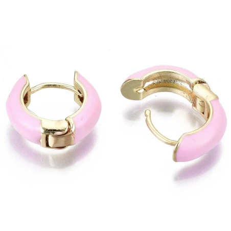 Paire De Boucle D'oreille Huggie - Émaillé Et Doré à L'or Fin - Rose Pâle – Image 7