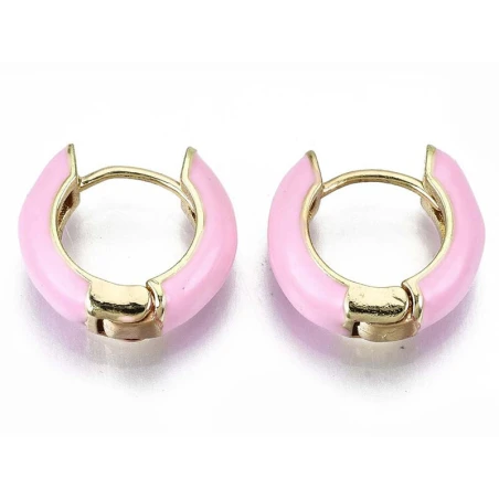 Paire De Boucle D'oreille Huggie - Émaillé Et Doré à L'or Fin - Rose Pâle – Image 8