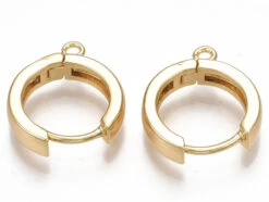 Paire De Boucles D'oreilles Huggies - Anneau Rond - 16,5 X 14,5 X 3,5 Mm - Doré à L'or Fin 18K