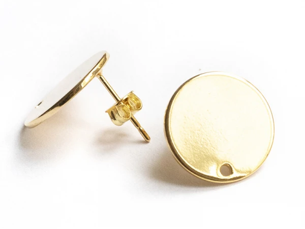 Paire De Boucles D'oreilles Puces 18K - Doré à L'or Fin - 15 Mm – Image 4