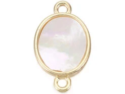 Pendentif Connecteur Ovale - Nacré Et Doré à L'or Fin 18K - 17 X 9,5 Mm