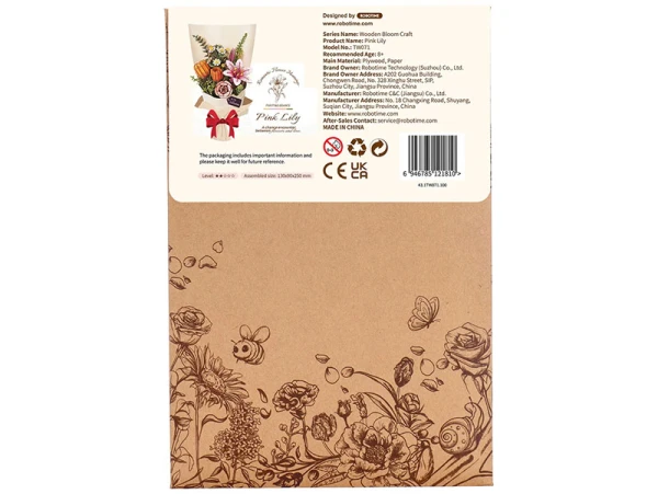 Plante En Bois Puzzle 3D - Fleur De Lys Rose - Robotime – Image 5