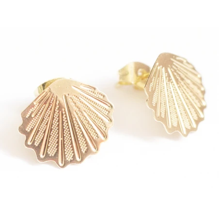Puce D'oreille Coquillage Filigrane En Laiton Avec Anneau - Laiton Doré à L'or Fin 24K – Image 11