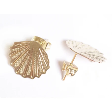 Puce D'oreille Coquillage Filigrane En Laiton Avec Anneau - Laiton Doré à L'or Fin 24K – Image 12