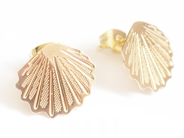 Puce D'oreille Coquillage Filigrane En Laiton Avec Anneau - Laiton Doré à L'or Fin 24K – Image 5