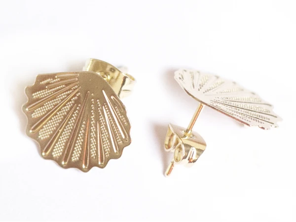 Puce D'oreille Coquillage Filigrane En Laiton Avec Anneau - Laiton Doré à L'or Fin 24K – Image 6